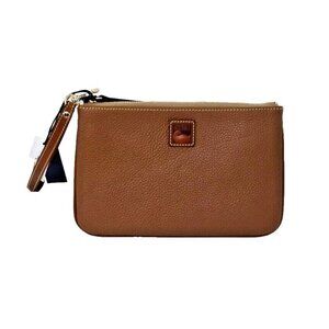 Dooney & Bourke Pebbled Leather Clutch Large Wristlet Caramel Tan WPEBC0333